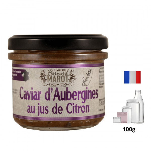 Caviar d’Aubergines grillées au jus de Citron et Piment d’Espelette alambic Avranches fougères
